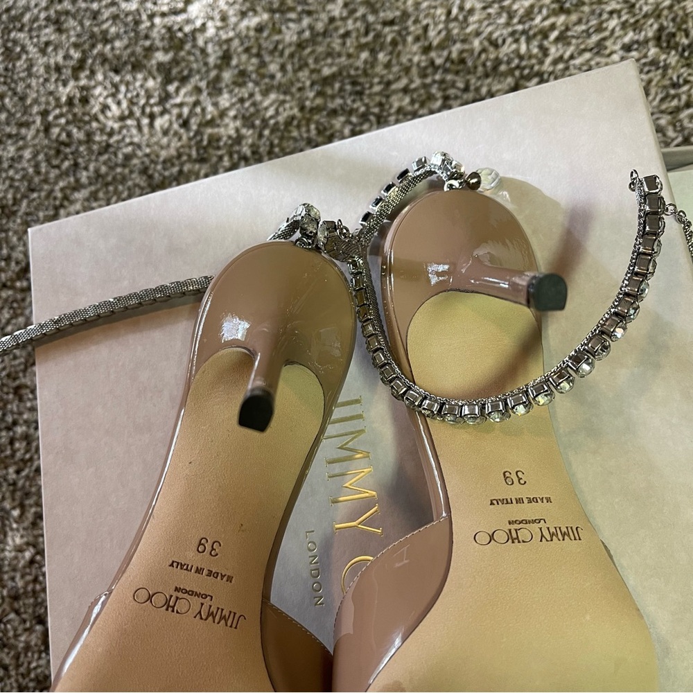 Jimmy Choo heels Saeda 85 patent leather slingback pumps Ballet Pink size 39 - Picture 8 of 9